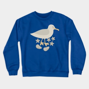 SEAGULL AND SEASHELLS Coastal Seashore Ocean Bird Starfish Shells - UnBlink Studio by Jackie Tahara Crewneck Sweatshirt